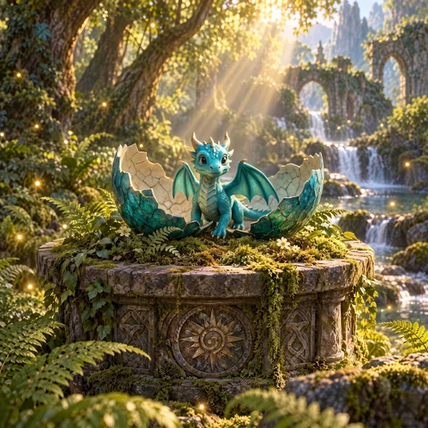 Ein Baby-Drache, der aus demselben Ei schlüpft